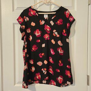 CAbi Petal Blouse Cap Sleeve Floral Print Popover Women's Top Style 5523 Size L